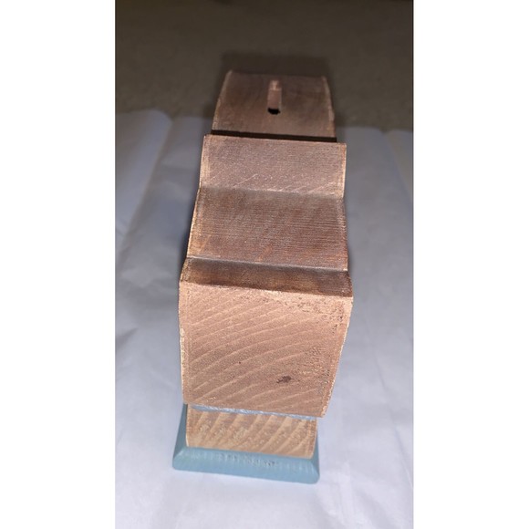 Vintage Folk Art Cat Carved Wood Bank Hand Painted Blue Flowers Tan Brown 6” - Picture 12 of 12